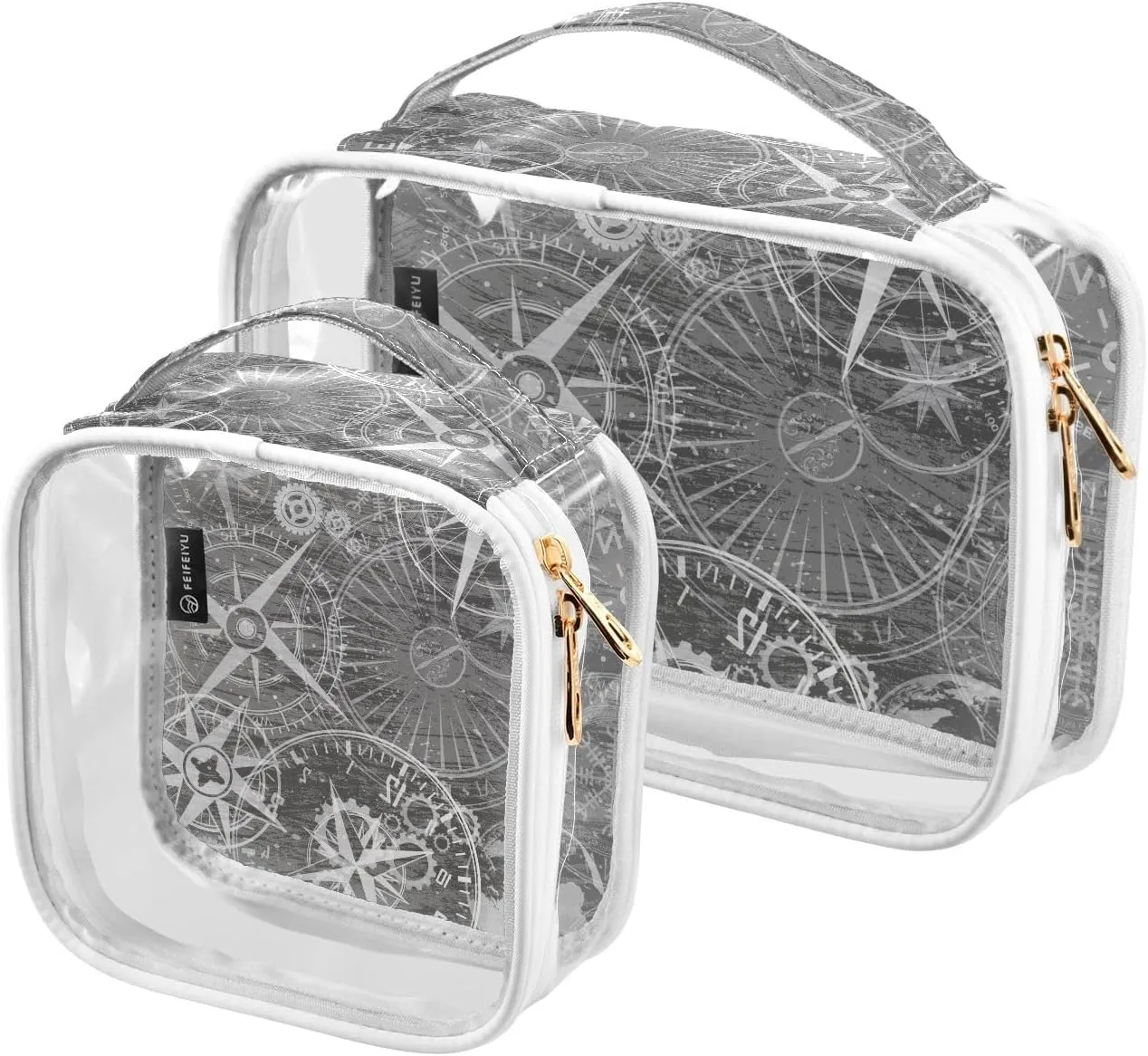 2 Pack Portable Travel Clear Cosmetic Toiletry Bags with Double Zippers for Men Women, Grunge-white-print Waterproof Storage Carry Pouch with Handle, Tote Bags for Bathroom Traveling Vacation Organiz