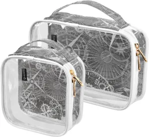 2 Pack Portable Travel Clear Cosmetic Toiletry Bags with Double Zippers for Men Women, Grunge-white-print Waterproof Storage Carry Pouch with Handle, Tote Bags for Bathroom Traveling Vacation Organiz