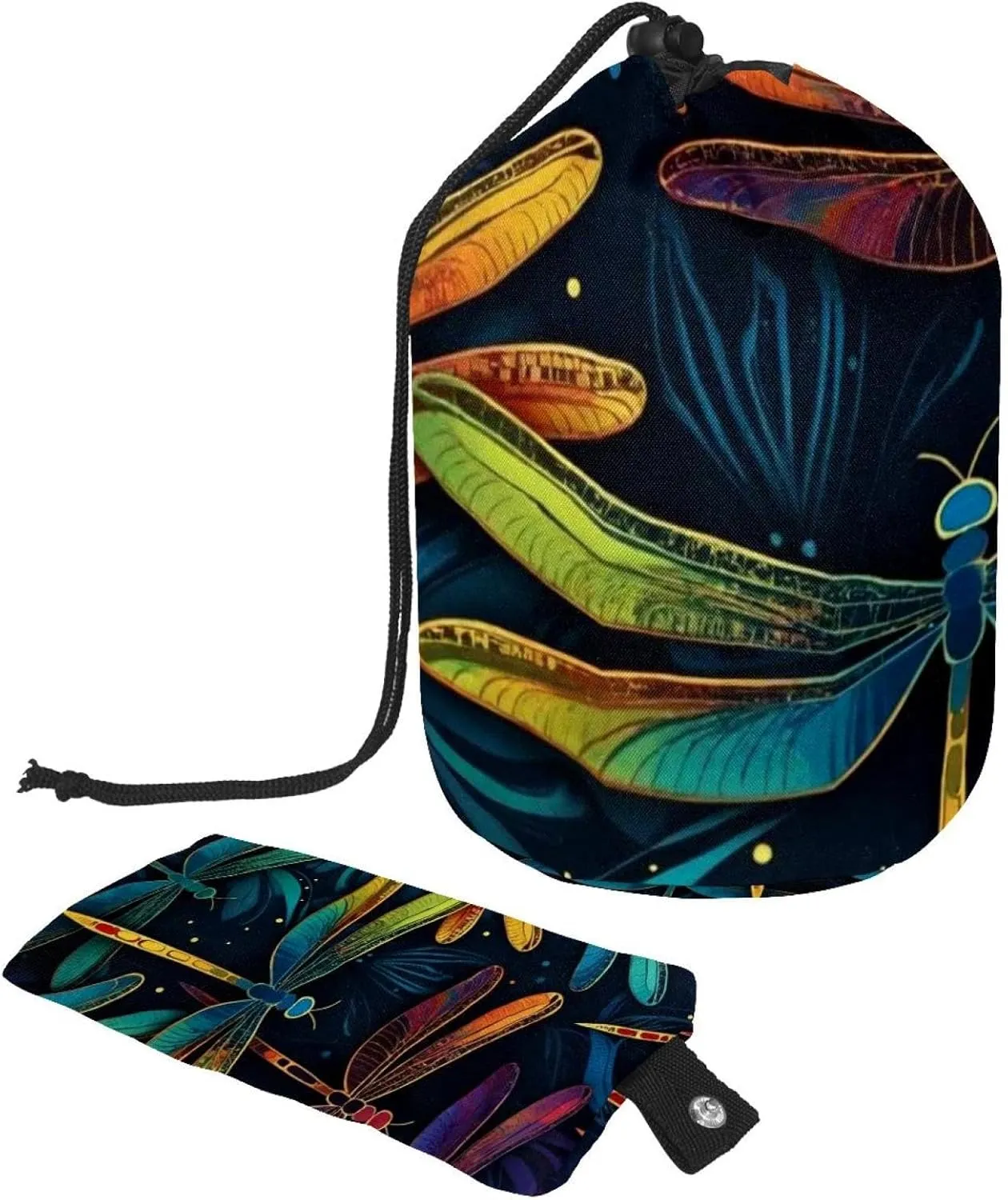 2 Pcs Cosmetic Bag bucket Travel Makeup Bags Large Capacity Soft Waterproof Portable Drawstring Cosmetic Bag, Aesthetic Colorful Dragonflies