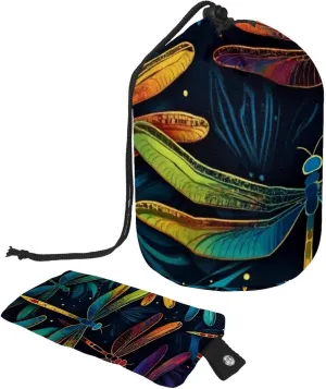 2 Pcs Cosmetic Bag bucket Travel Makeup Bags Large Capacity Soft Waterproof Portable Drawstring Cosmetic Bag, Aesthetic Colorful Dragonflies