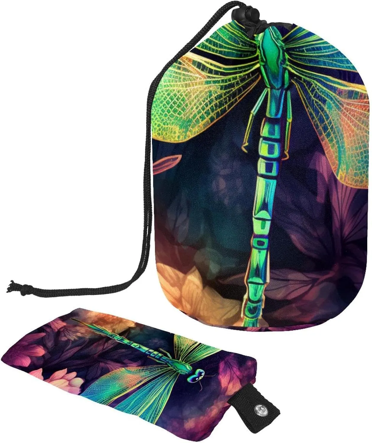 2 Pcs Cosmetic Bag bucket Travel Makeup Bags Large Capacity Soft Waterproof Portable Drawstring Cosmetic Bag, Aesthetic Dragonfly