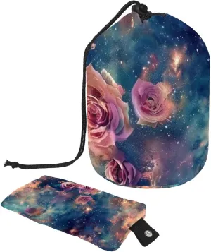 2 Pcs Cosmetic Bag bucket Travel Makeup Bags Large Capacity Soft Waterproof Portable Drawstring Cosmetic Bag, Aesthetic Rose Galaxy