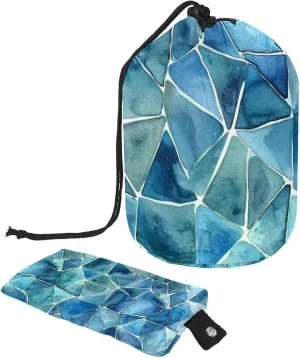 2 Pcs Cosmetic Bag bucket Travel Makeup Bags Large Capacity Soft Waterproof Portable Drawstring Cosmetic Bag, Art Blue Watercolor Mosaic Geometric