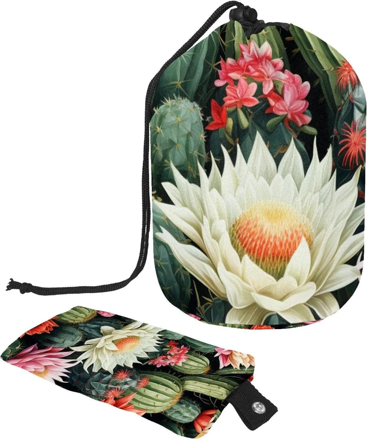 2 Pcs Cosmetic Bag bucket Travel Makeup Bags Large Capacity Soft Waterproof Portable Drawstring Cosmetic Bag, Art Colorful Flower Cactus