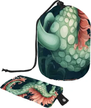 2 Pcs Cosmetic Bag bucket Travel Makeup Bags Large Capacity Soft Waterproof Portable Drawstring Cosmetic Bag, Art Colorful Ocean Seahorse