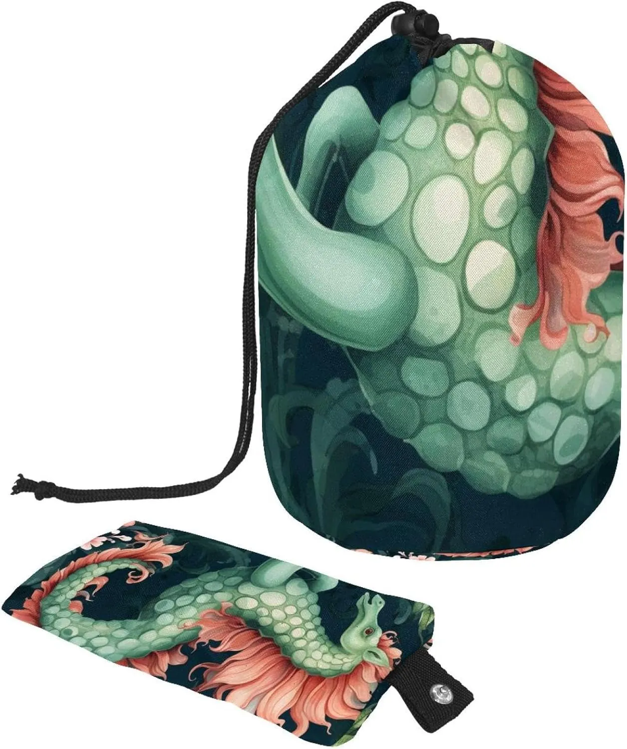 2 Pcs Cosmetic Bag bucket Travel Makeup Bags Large Capacity Soft Waterproof Portable Drawstring Cosmetic Bag, Art Colorful Ocean Seahorse