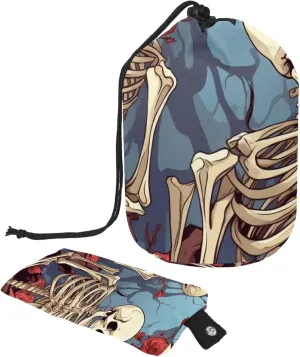 2 Pcs Cosmetic Bag bucket Travel Makeup Bags Large Capacity Soft Waterproof Portable Drawstring Cosmetic Bag, Art Florals Skull