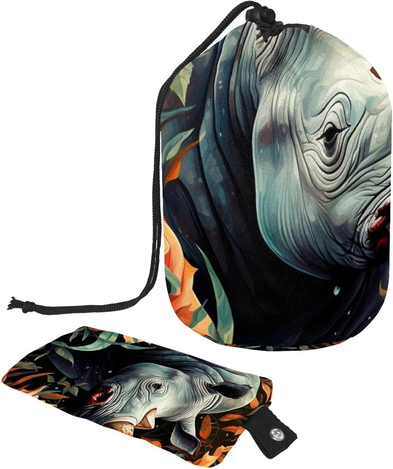 2 Pcs Cosmetic Bag bucket Travel Makeup Bags Large Capacity Soft Waterproof Portable Drawstring Cosmetic Bag, Art Flowers Rhino 55