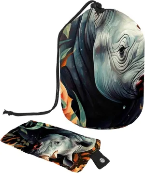 2 Pcs Cosmetic Bag bucket Travel Makeup Bags Large Capacity Soft Waterproof Portable Drawstring Cosmetic Bag, Art Flowers Rhino 55