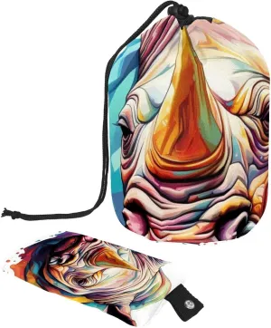 2 Pcs Cosmetic Bag bucket Travel Makeup Bags Large Capacity Soft Waterproof Portable Drawstring Cosmetic Bag, Art Rhino Pattern 7