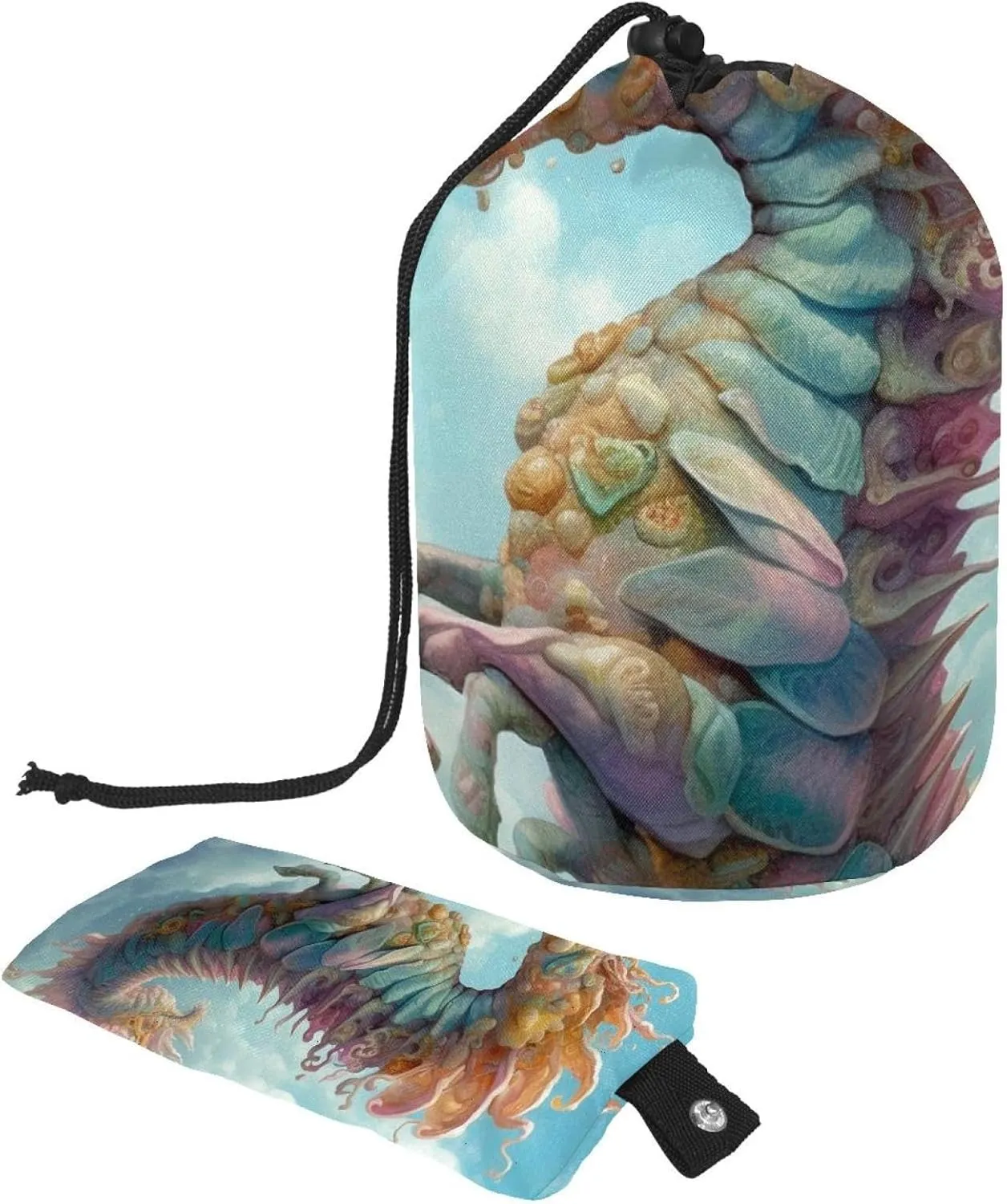 2 Pcs Cosmetic Bag bucket Travel Makeup Bags Large Capacity Soft Waterproof Portable Drawstring Cosmetic Bag, Art Seahorse