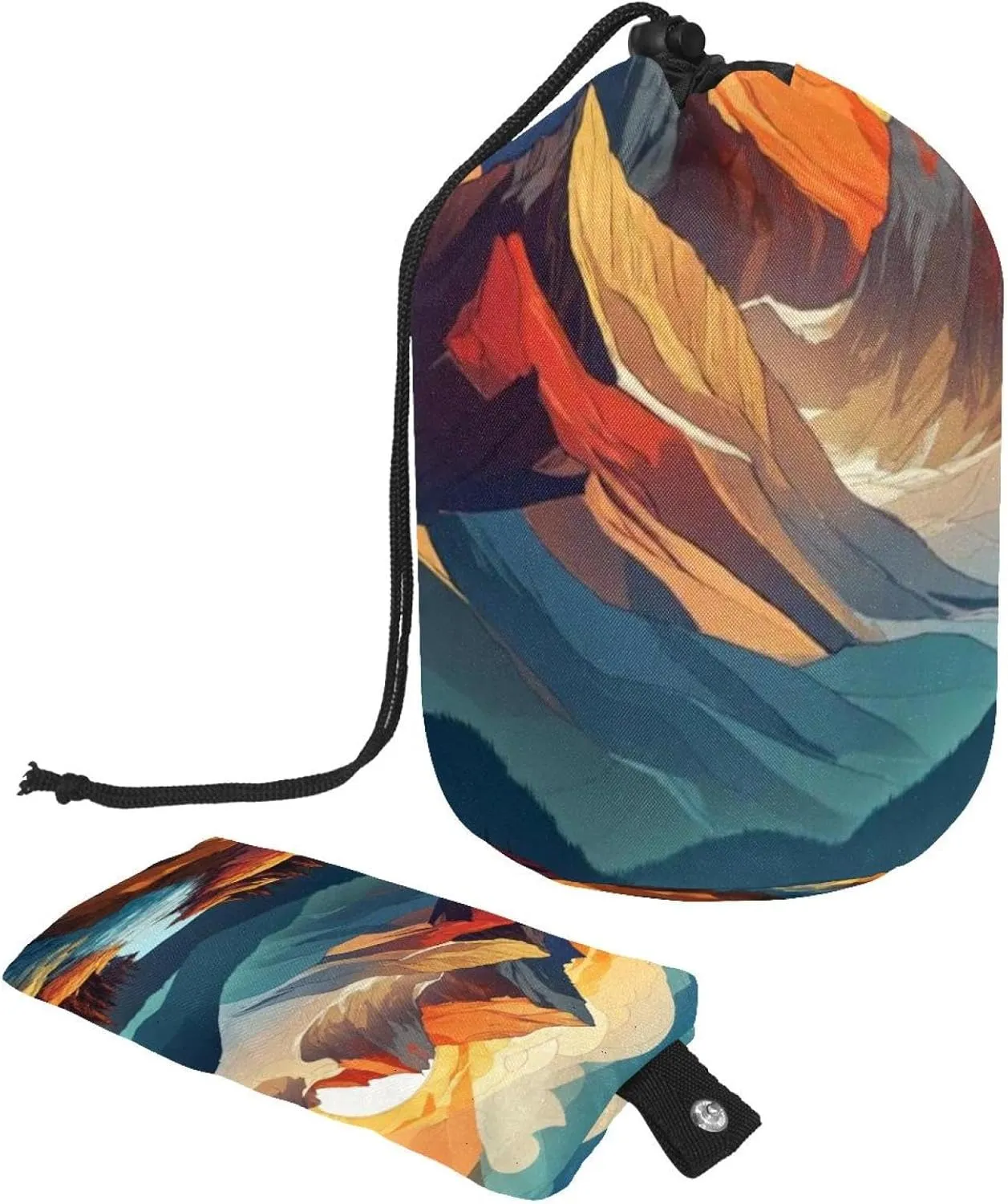 2 Pcs Cosmetic Bag bucket Travel Makeup Bags Large Capacity Soft Waterproof Portable Drawstring Cosmetic Bag, Art Sunset Mountains