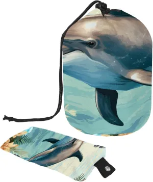 2 Pcs Cosmetic Bag bucket Travel Makeup Bags Large Capacity Soft Waterproof Portable Drawstring Cosmetic Bag, Art Whale with Flower Pattern