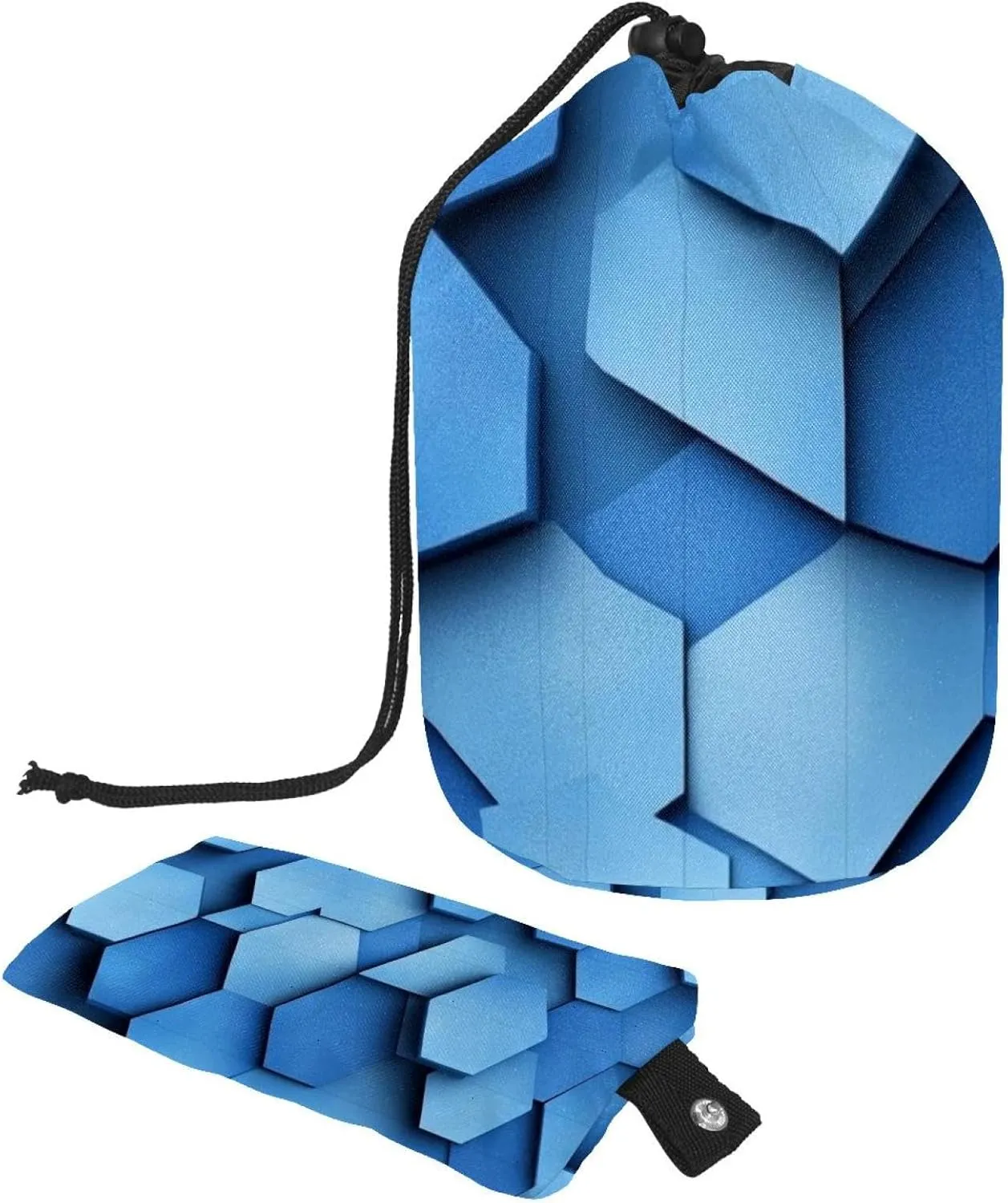 2 Pcs Cosmetic Bag bucket Travel Makeup Bags Large Capacity Soft Waterproof Portable Drawstring Cosmetic Bag, Blue Geometric Texture 51