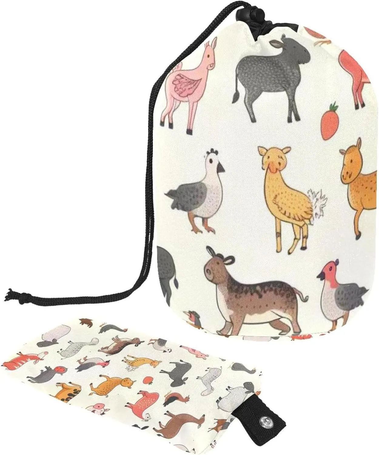 2 Pcs Cosmetic Bag bucket Travel Makeup Bags Large Capacity Soft Waterproof Portable Drawstring Cosmetic Bag, Cartoon Animal Farm 31