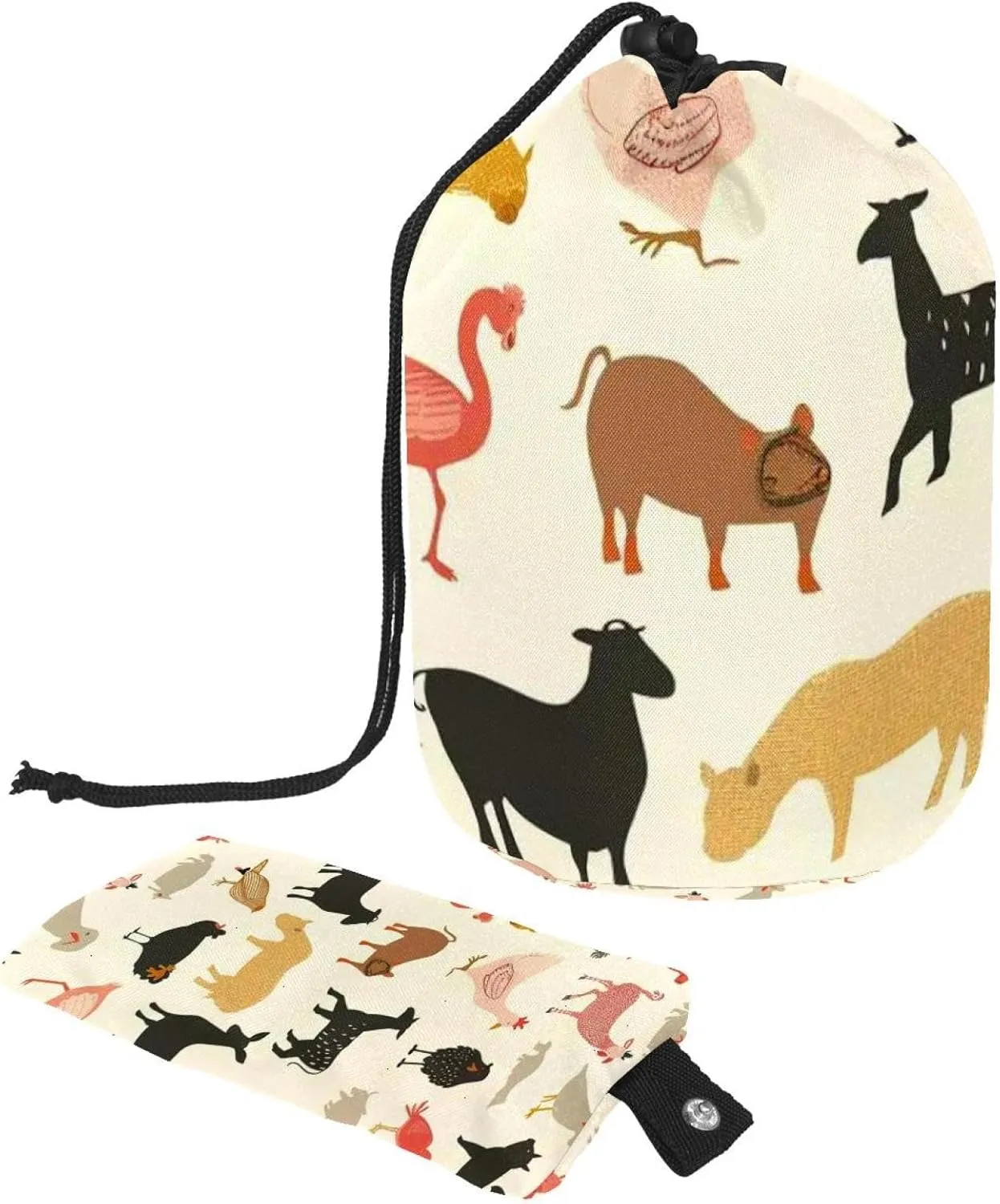 2 Pcs Cosmetic Bag bucket Travel Makeup Bags Large Capacity Soft Waterproof Portable Drawstring Cosmetic Bag, Colorful Animal Farm 35