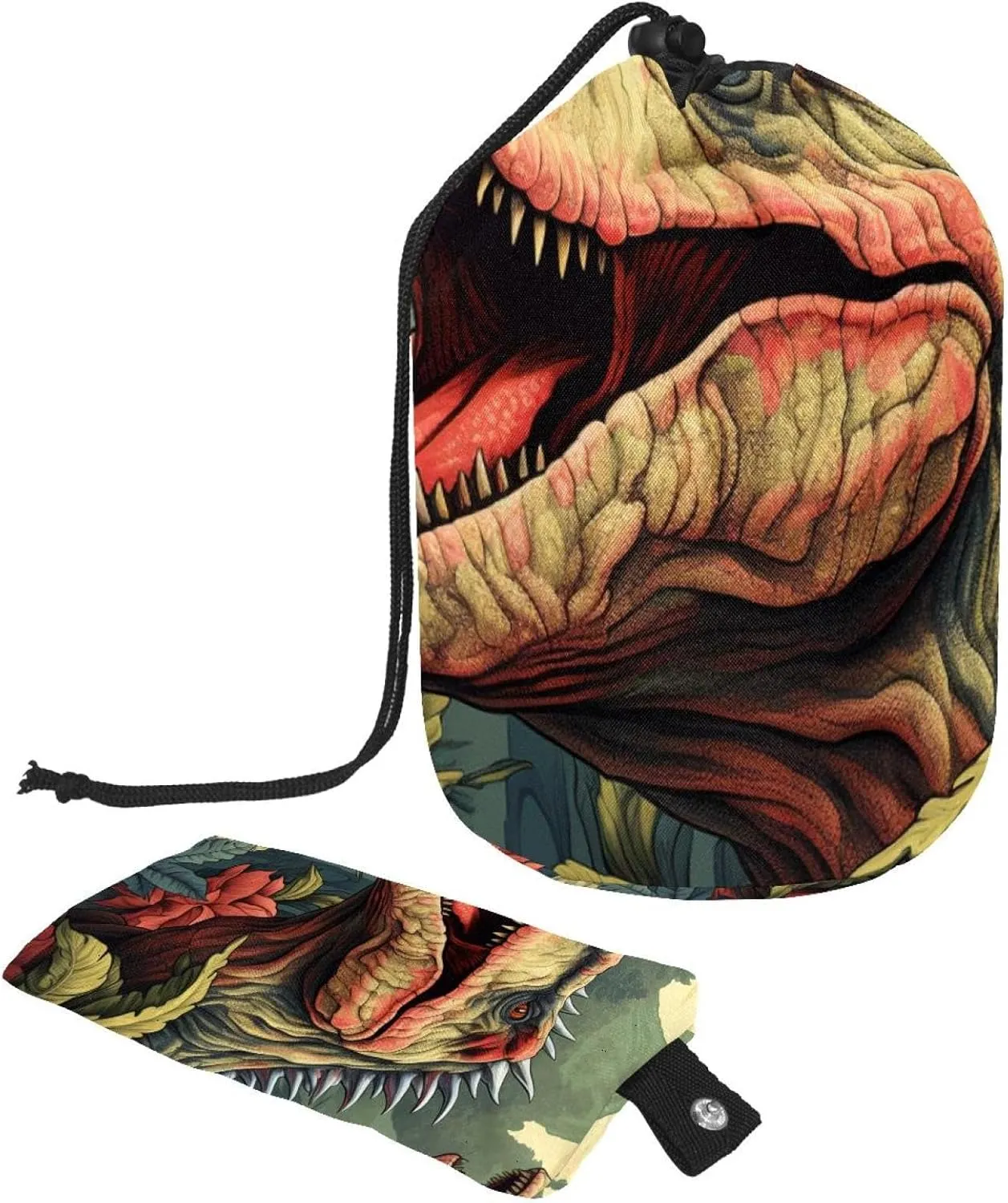 2 Pcs Cosmetic Bag bucket Travel Makeup Bags Large Capacity Soft Waterproof Portable Drawstring Cosmetic Bag, Colorful Art Dinosaur