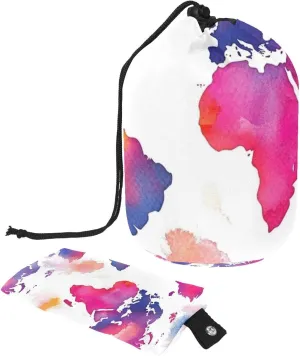 2 Pcs Cosmetic Bag bucket Travel Makeup Bags Large Capacity Soft Waterproof Portable Drawstring Cosmetic Bag, Colorful Watercolor World Map 63