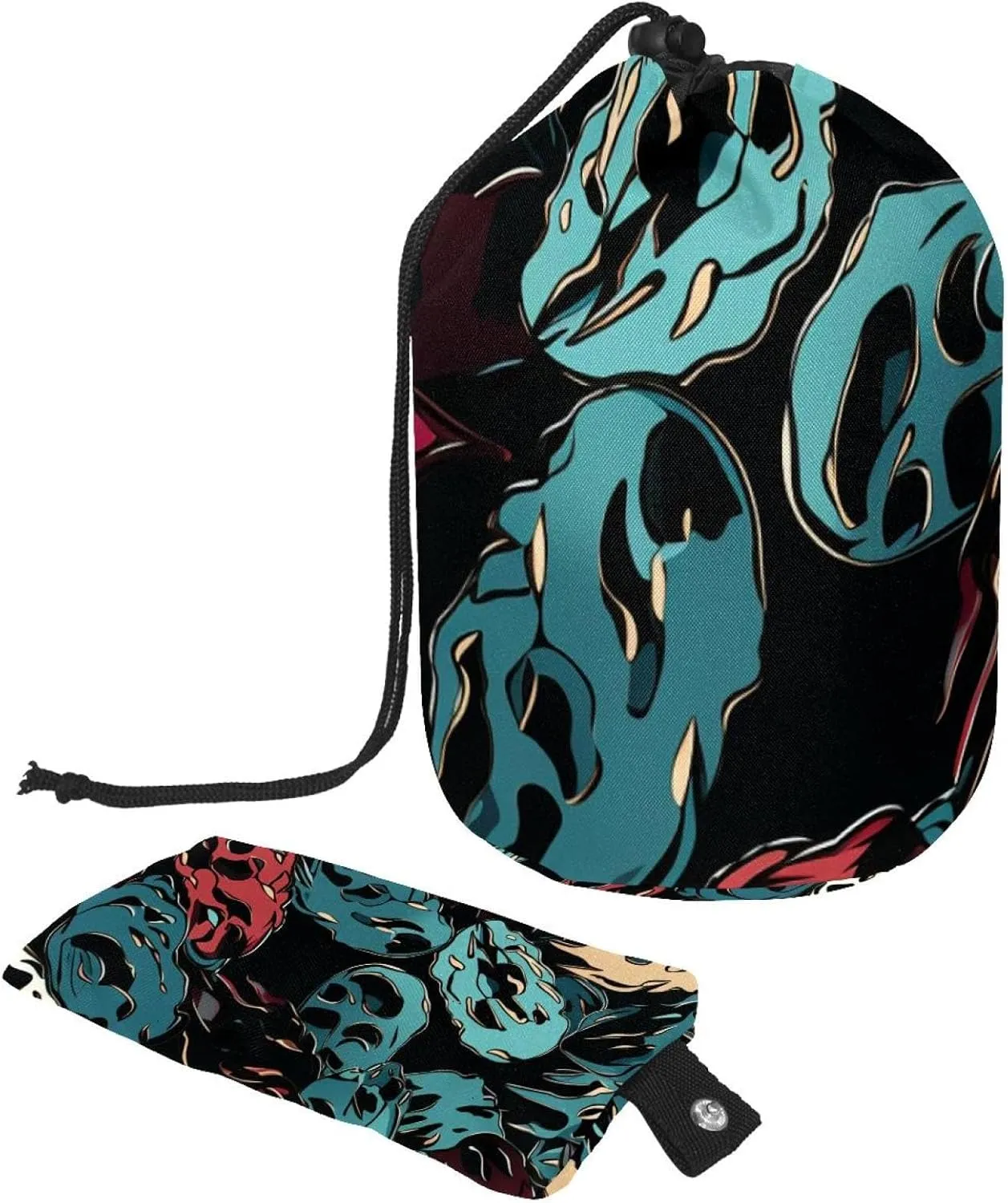 2 Pcs Cosmetic Bag bucket Travel Makeup Bags Large Capacity Soft Waterproof Portable Drawstring Cosmetic Bag, Cool Pop Art Abstract Skull