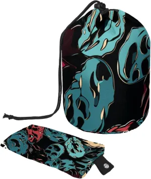 2 Pcs Cosmetic Bag bucket Travel Makeup Bags Large Capacity Soft Waterproof Portable Drawstring Cosmetic Bag, Cool Pop Art Abstract Skull