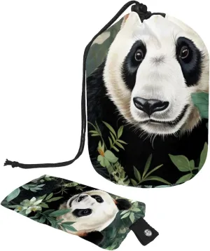 2 Pcs Cosmetic Bag bucket Travel Makeup Bags Large Capacity Soft Waterproof Portable Drawstring Cosmetic Bag, Cute Panda in Jungle Pattern