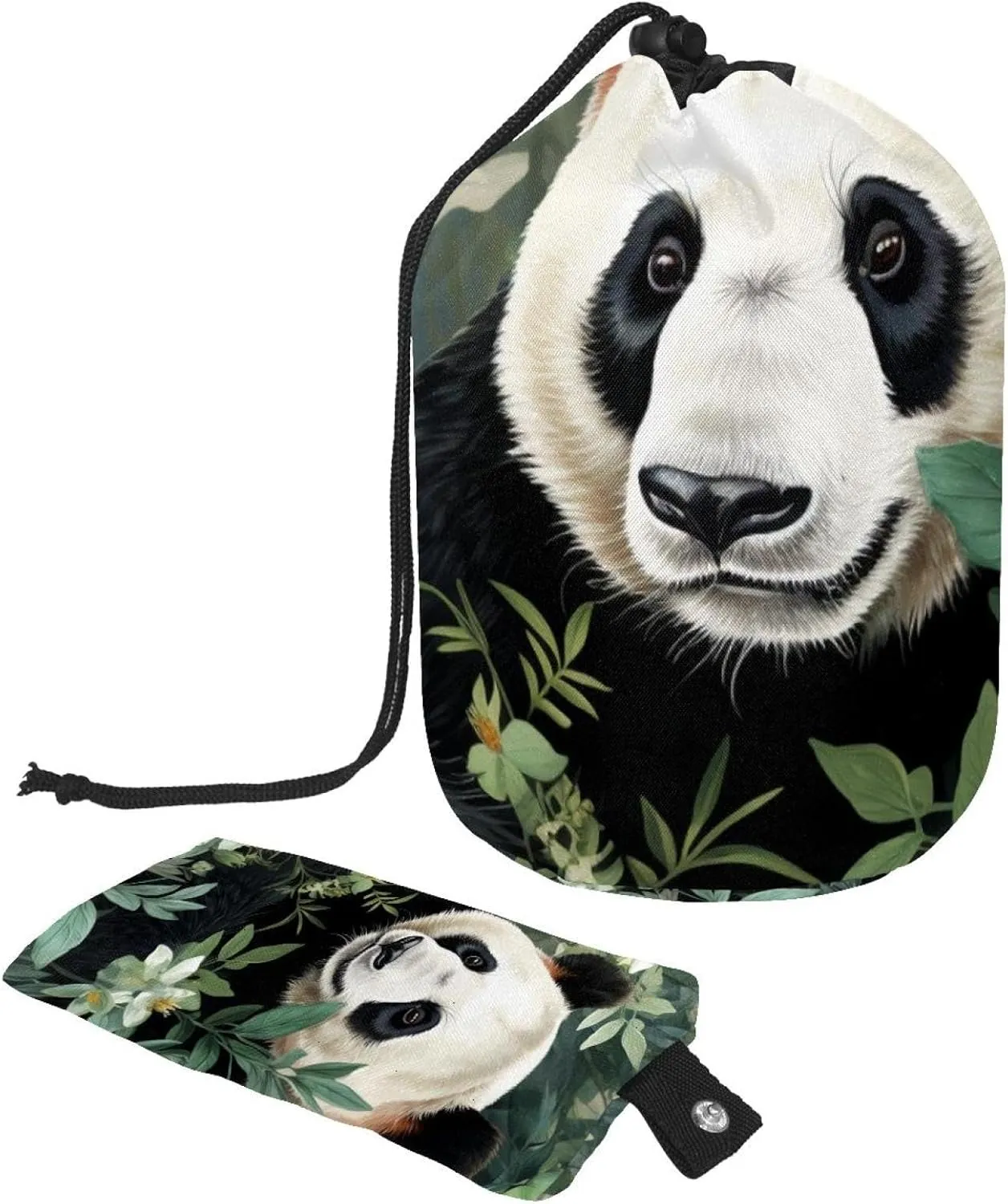 2 Pcs Cosmetic Bag bucket Travel Makeup Bags Large Capacity Soft Waterproof Portable Drawstring Cosmetic Bag, Cute Panda in Jungle Pattern