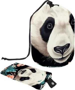 2 Pcs Cosmetic Bag bucket Travel Makeup Bags Large Capacity Soft Waterproof Portable Drawstring Cosmetic Bag, Cute Panda with Floral Pattern