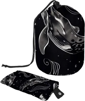 2 Pcs Cosmetic Bag bucket Travel Makeup Bags Large Capacity Soft Waterproof Portable Drawstring Cosmetic Bag, Dark Ocean Whale Mermaid