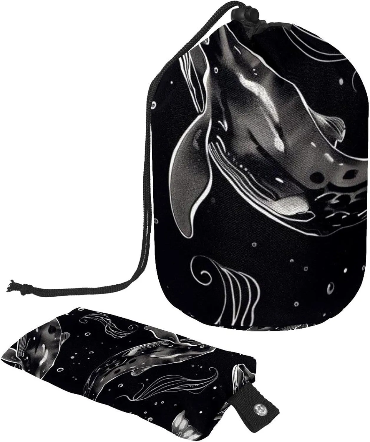 2 Pcs Cosmetic Bag bucket Travel Makeup Bags Large Capacity Soft Waterproof Portable Drawstring Cosmetic Bag, Dark Ocean Whale Mermaid