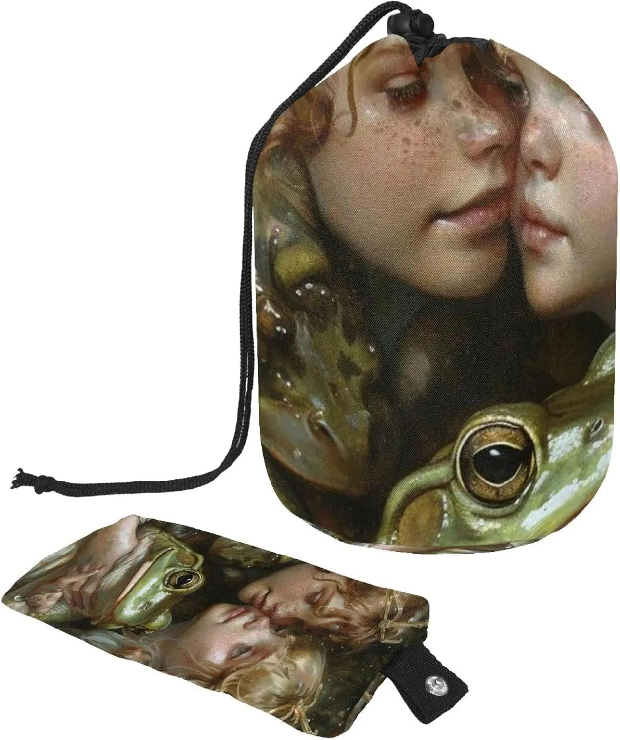 2 Pcs Cosmetic Bag bucket Travel Makeup Bags Large Capacity Soft Waterproof Portable Drawstring Cosmetic Bag, Frog Prince Princess of Childhood