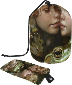 2 Pcs Cosmetic Bag bucket Travel Makeup Bags Large Capacity Soft Waterproof Portable Drawstring Cosmetic Bag, Frog Prince Princess of Childhood