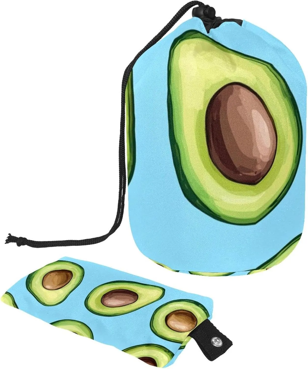 2 Pcs Cosmetic Bag bucket Travel Makeup Bags Large Capacity Soft Waterproof Portable Drawstring Cosmetic Bag, Fruit Avocado Pattern Blue Background 15