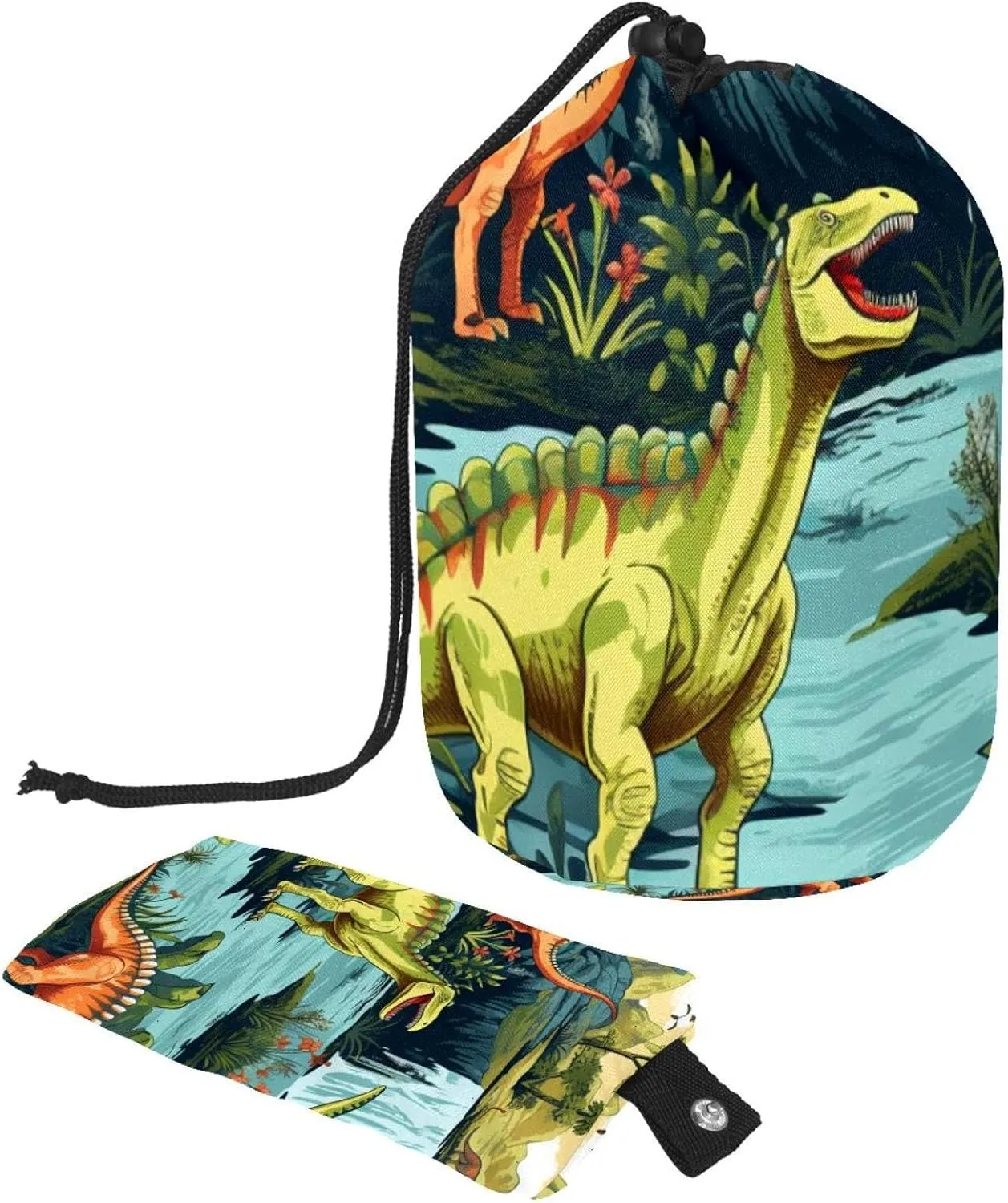 2 Pcs Cosmetic Bag bucket Travel Makeup Bags Large Capacity Soft Waterproof Portable Drawstring Cosmetic Bag, Fun Art Dinosaur World Pattern