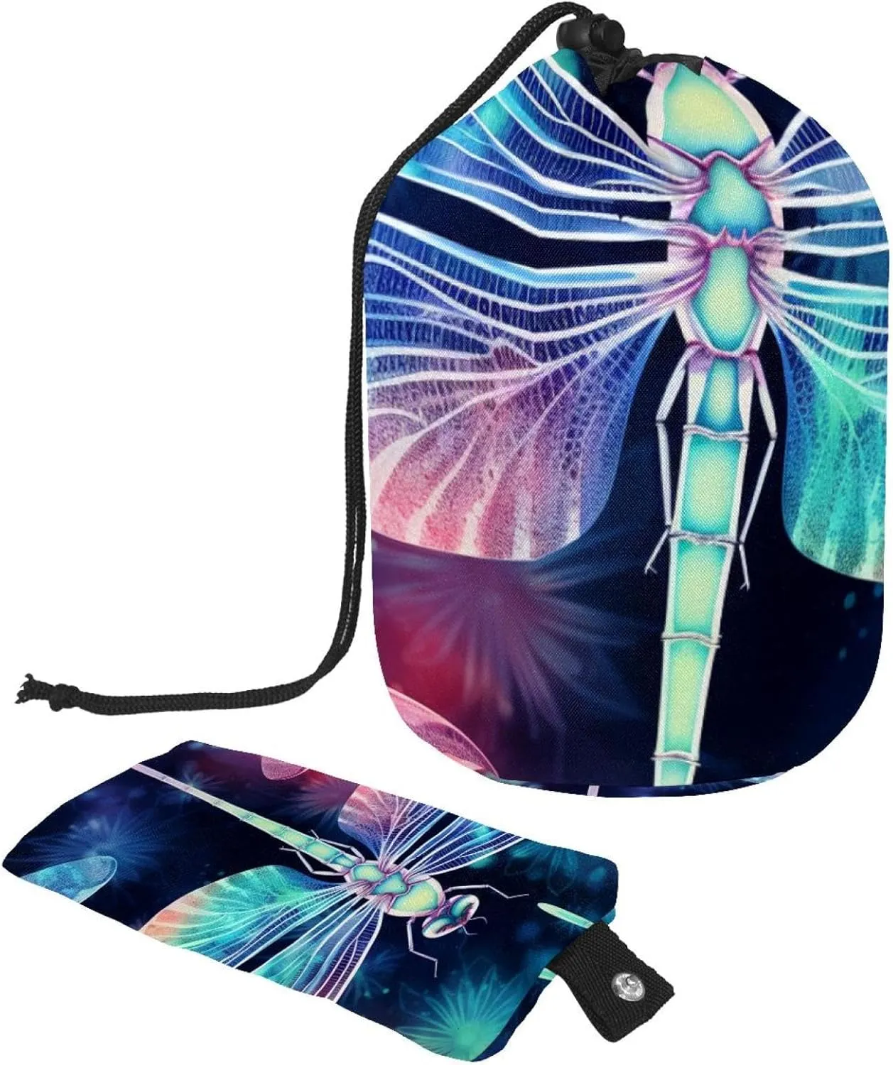 2 Pcs Cosmetic Bag bucket Travel Makeup Bags Large Capacity Soft Waterproof Portable Drawstring Cosmetic Bag, Fun Dragonfly