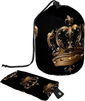 2 Pcs Cosmetic Bag bucket Travel Makeup Bags Large Capacity Soft Waterproof Portable Drawstring Cosmetic Bag, Golden Royal Crown Print 59