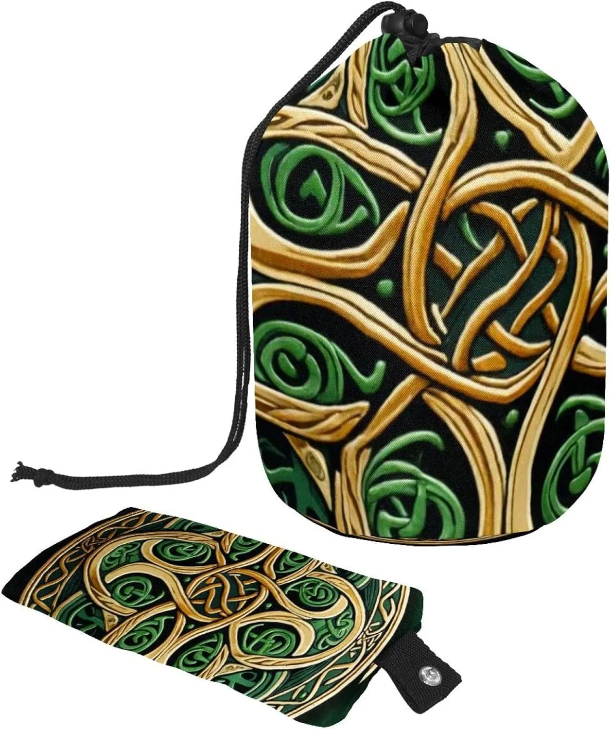 2 Pcs Cosmetic Bag bucket Travel Makeup Bags Large Capacity Soft Waterproof Portable Drawstring Cosmetic Bag, Green Celtic National Ornament