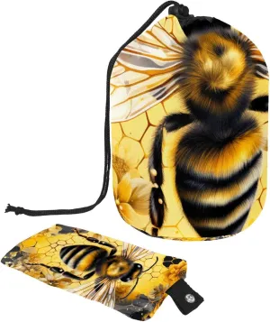 2 Pcs Cosmetic Bag bucket Travel Makeup Bags Large Capacity Soft Waterproof Portable Drawstring Cosmetic Bag, Insect Bee Flowers