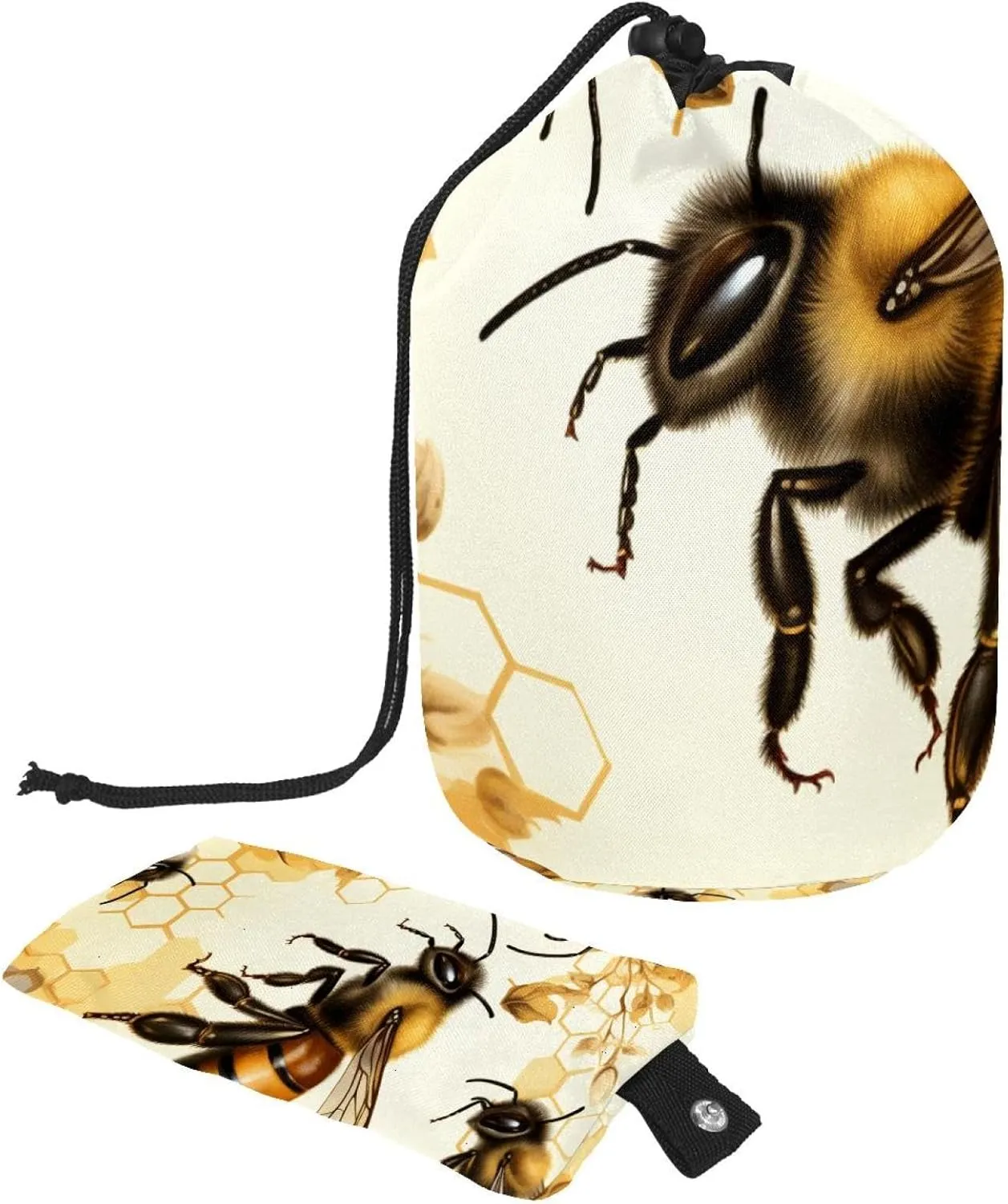 2 Pcs Cosmetic Bag bucket Travel Makeup Bags Large Capacity Soft Waterproof Portable Drawstring Cosmetic Bag, Insect Bee Pattern