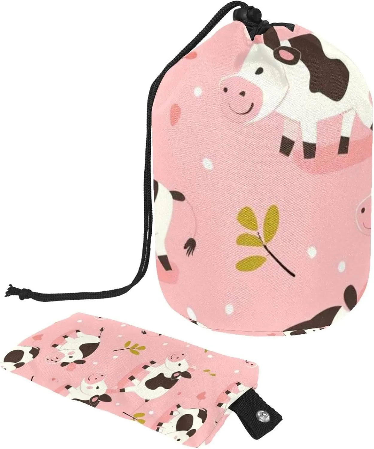 2 Pcs Cosmetic Bag bucket Travel Makeup Bags Large Capacity Soft Waterproof Portable Drawstring Cosmetic Bag, Little Funny Cow