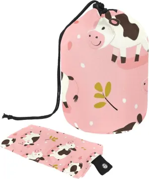 2 Pcs Cosmetic Bag bucket Travel Makeup Bags Large Capacity Soft Waterproof Portable Drawstring Cosmetic Bag, Little Funny Cow