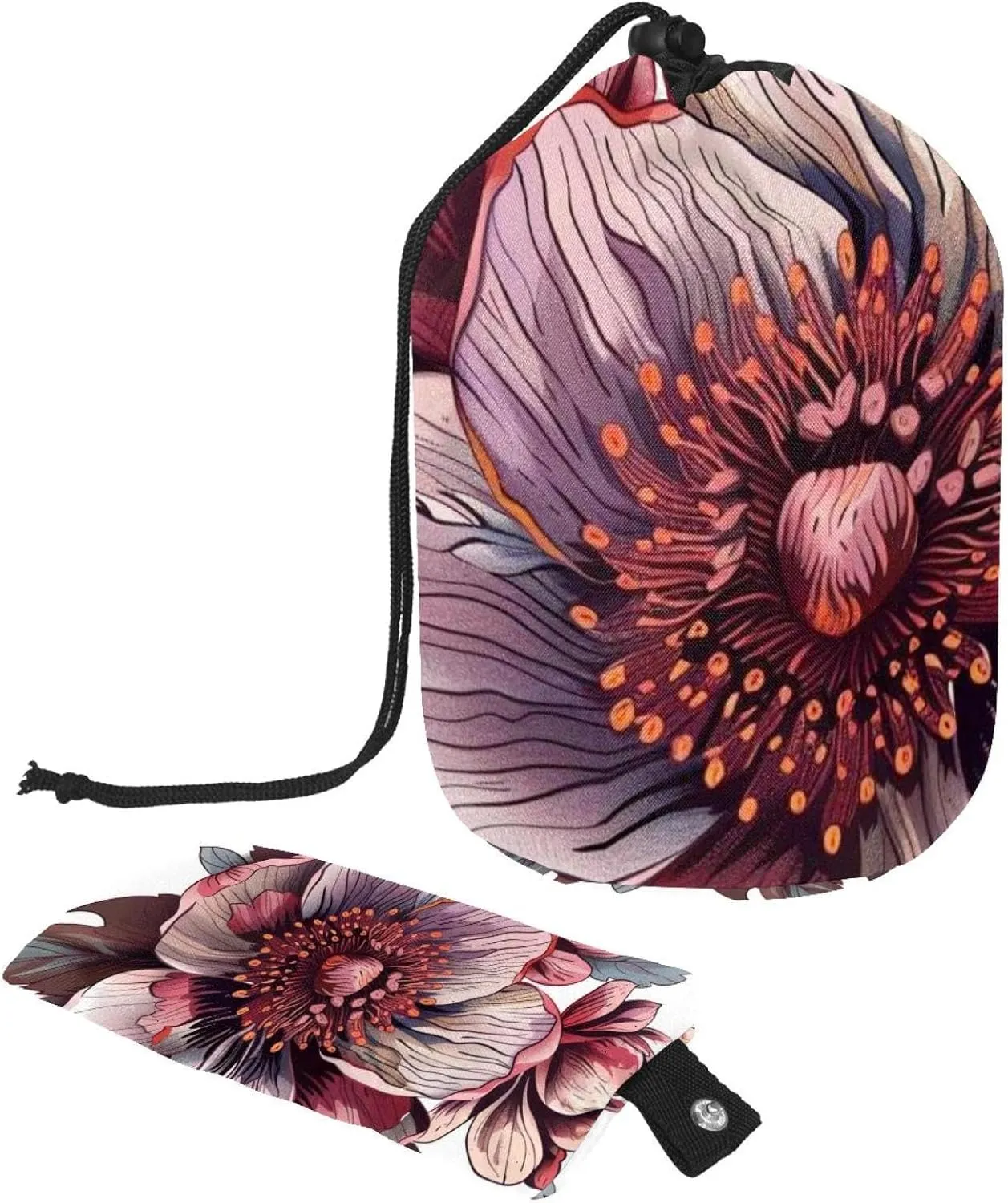 2 Pcs Cosmetic Bag bucket Travel Makeup Bags Large Capacity Soft Waterproof Portable Drawstring Cosmetic Bag, Pink Retro Big Flowers