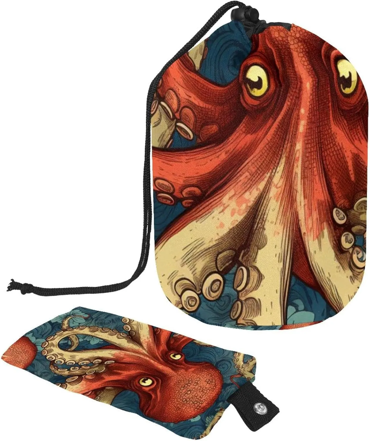 2 Pcs Cosmetic Bag bucket Travel Makeup Bags Large Capacity Soft Waterproof Portable Drawstring Cosmetic Bag, Pop Art Octopus Ocean Animal