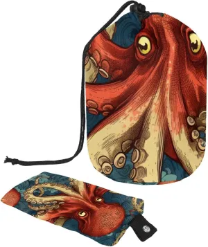 2 Pcs Cosmetic Bag bucket Travel Makeup Bags Large Capacity Soft Waterproof Portable Drawstring Cosmetic Bag, Pop Art Octopus Ocean Animal