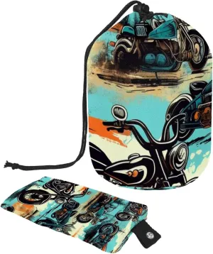 2 Pcs Cosmetic Bag bucket Travel Makeup Bags Large Capacity Soft Waterproof Portable Drawstring Cosmetic Bag, Vintage Colorful Motorcycle
