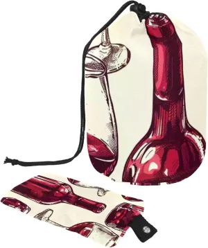 2 Pcs Cosmetic Bag bucket Travel Makeup Bags Large Capacity Soft Waterproof Portable Drawstring Cosmetic Bag, Vintage Red Wine Bottle & Glasses 23