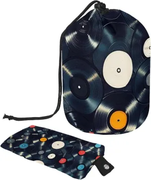 2 Pcs Cosmetic Bag bucket Travel Makeup Bags Large Capacity Soft Waterproof Portable Drawstring Cosmetic Bag, Vinyl Retro Record Pattern 47