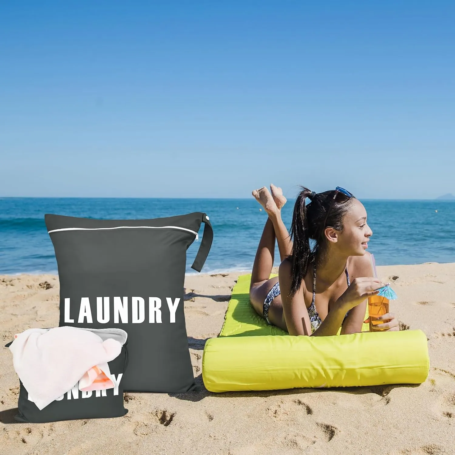 2 Pcs Large Travel Laundry Bags - Waterproof Wet/Dry Bags for Dirty Clothes, Bathing Suits, Gym Clothes, Swimming, Yoga