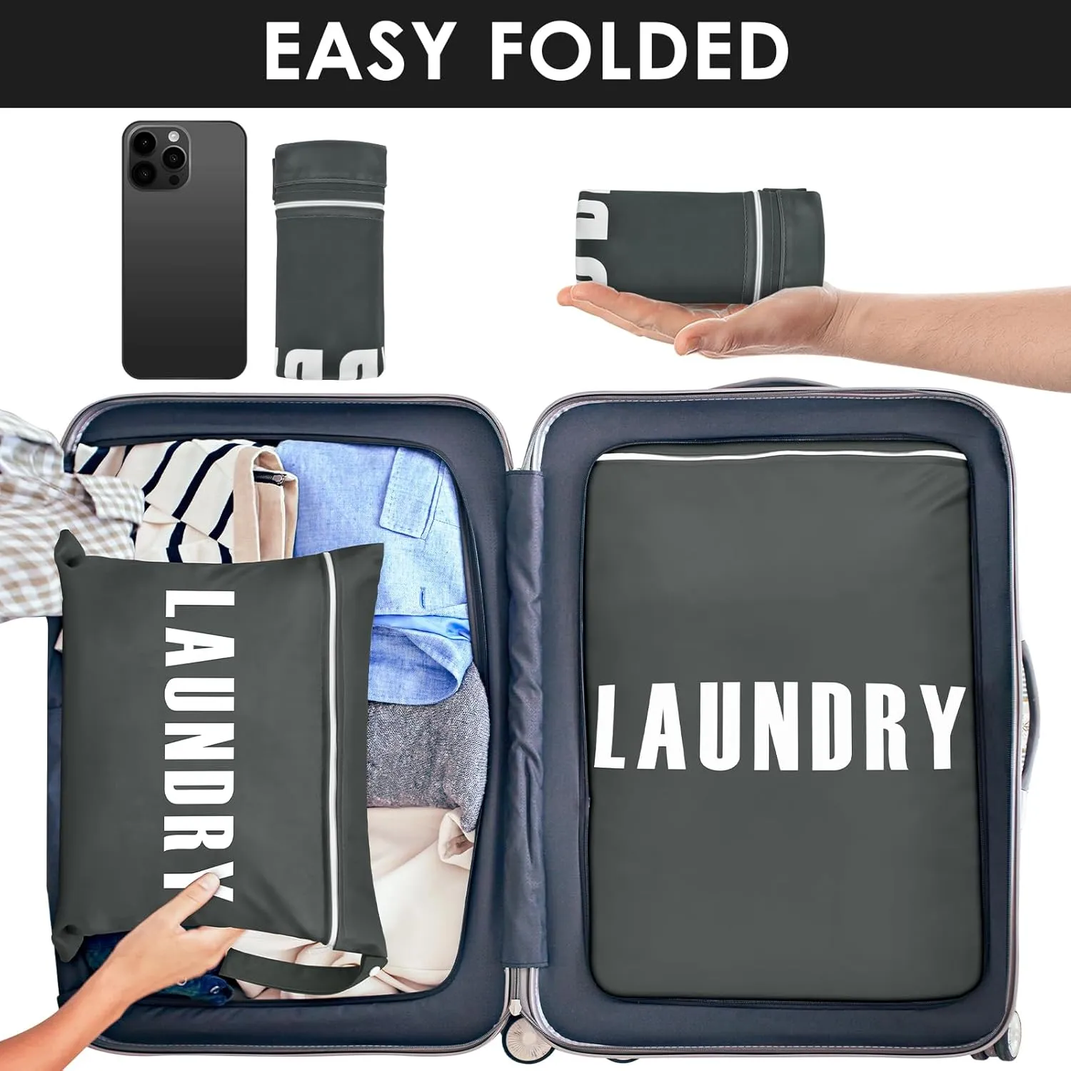 2 Pcs Large Travel Laundry Bags - Waterproof Wet/Dry Bags for Dirty Clothes, Bathing Suits, Gym Clothes, Swimming, Yoga