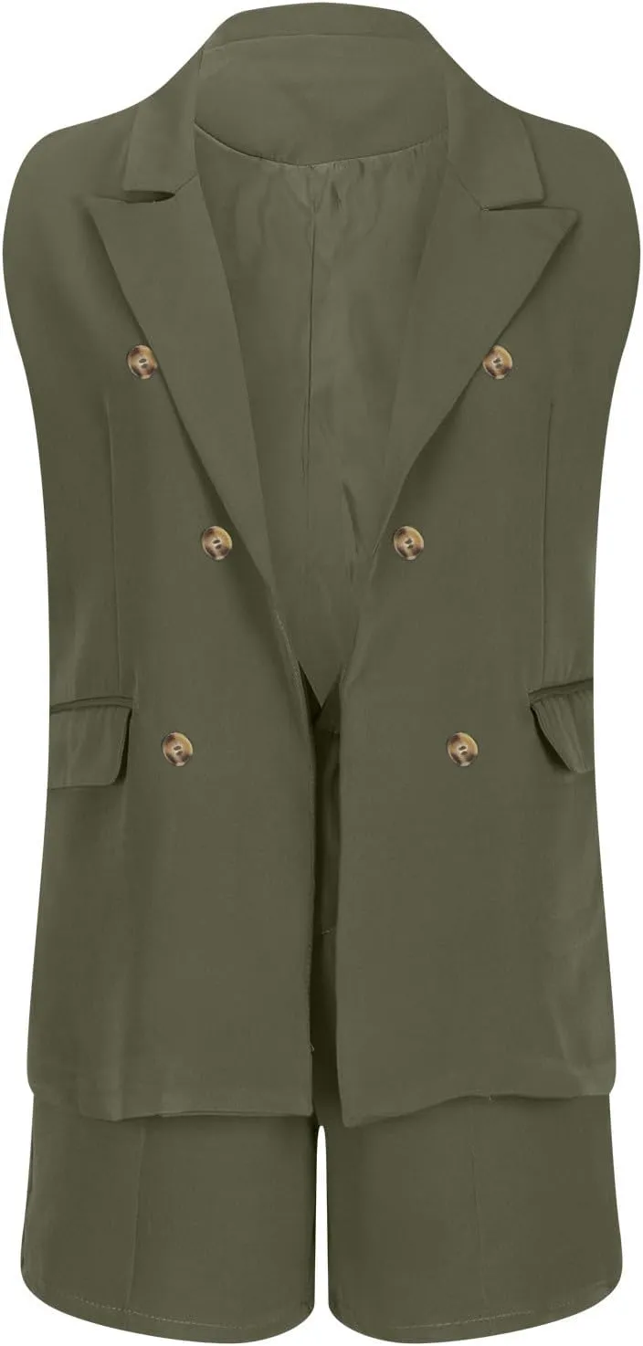 2 Piece Sets for Women Summer Business Casual Outfits Sleeveless Vest Blazer and Shorts 2024 Dressy Pants Suits