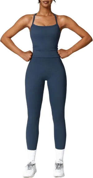 2 Piece Workout Sets for Women High Waisted Seamless Butt Lifting Leggings Gym Yoga Outfit Stretchy Sports Bra Set